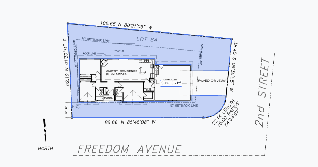 The lawn area traced around the house and driveway, showing 3,330.05 sq ft